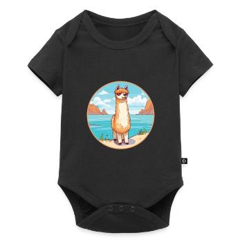Alpaga aquarelle dessin animé Kawaii Clipart Animal - Body à manches courtes Premium Bébé - noir - Devant
