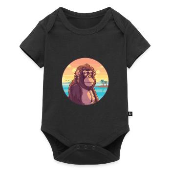 Babouin aquarelle dessin animé Kawaii Clipart Animal - Body à manches courtes Premium Bébé - noir - Devant