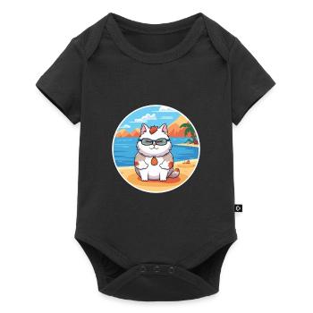 Chat aquarelle dessin animé Kawaii Clipart Animal - Body à manches courtes Premium Bébé - noir - Devant