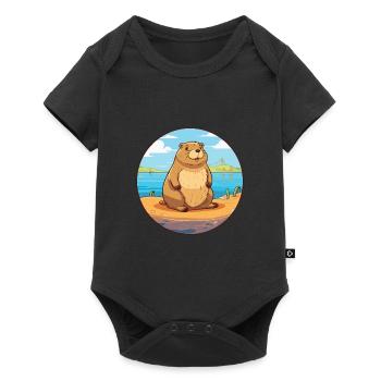 Beaver Watercolor Cartoon Kawaii Clipart Animal - Baby Premium short-sleeve bodysuit - black - Front