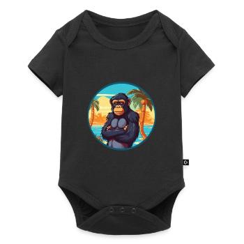 Bonobo Watercolor Cartoon Kawaii Clipart Animal - Baby Premium short-sleeve bodysuit - black - Front