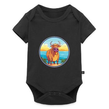 Bull Watercolor Cartoon Kawaii Clipart Animal - Baby Premium short-sleeve bodysuit - black - Front