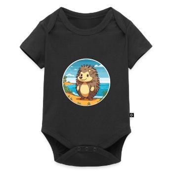 Igel Aquarell Karikatur Kawaii Clipart Tier - Baby Premium Kurzarmbody - Schwarz - Vorne