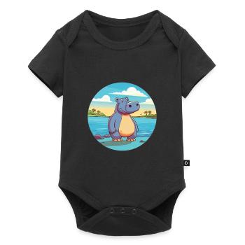 Hippo Watercolor Cartoon Kawaii Clipart Animal - Baby Premium short-sleeve bodysuit - black - Front