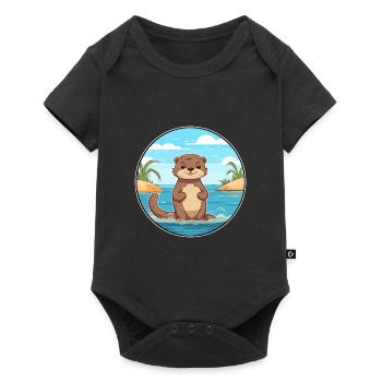 Otter Watercolor Cartoon Kawaii Clipart Animal - Baby Premium short-sleeve bodysuit - black - Front