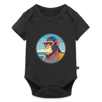 Mandrill Watercolor Cartoon Kawaii Clipart Animal - Baby Premium short-sleeve bodysuit - black - Front