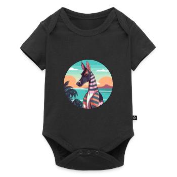 Okapi Aquarell Cartoon Kawaii Clipart Tier - Baby Premium Kurzarmbody - Schwarz - Vorne