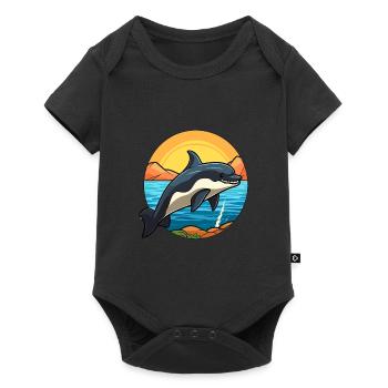 Orca Watercolor Cartoon Kawaii Clipart Animal - Baby Premium short-sleeve bodysuit - black - Front