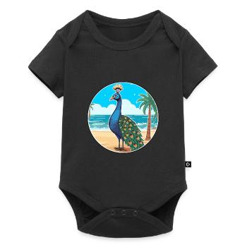 Pfau Aquarell Cartoon Kawaii Clipart Tier - Baby Premium Kurzarmbody - Schwarz - Vorne