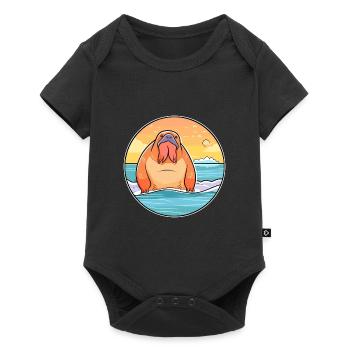 Walrus Aquarelle Dessin animé Kawaii Clipart Animal - Body à manches courtes Premium Bébé - noir - Devant