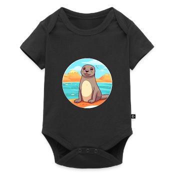 Seal Watercolor Cartoon Kawaii Clipart Animal - Baby Premium short-sleeve bodysuit - black - Front