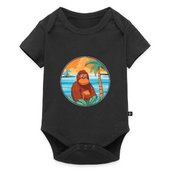 Orang-outan aquarelle dessin animé Kawaii Clipart Animal - Body à manches courtes Premium Bébé - noir - Devant
