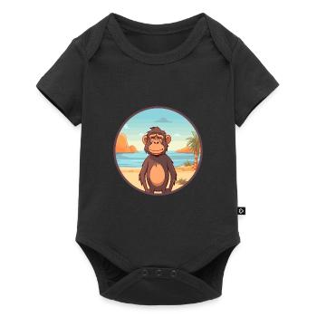 Babouin aquarelle dessin animé Kawaii Clipart Animal - Body à manches courtes Premium Bébé - noir - Devant