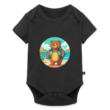 Ours aquarelle dessin animé Kawaii Clipart Animal - Body à manches courtes Premium Bébé - noir - Devant