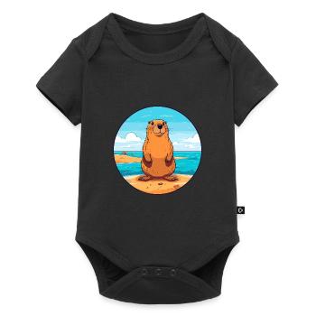 Marmotte aquarelle dessin animé Kawaii Clipart Animal - Body à manches courtes Premium Bébé - noir - Devant