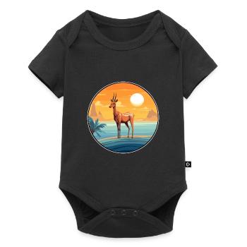 Impala Aquarell Karikatur Kawaii Clipart Tier - Baby Premium Kurzarmbody - Schwarz - Vorne