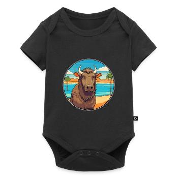 Buffalo Watercolor Cartoon Kawaii Clipart Animal - Baby Premium short-sleeve bodysuit - black - Front