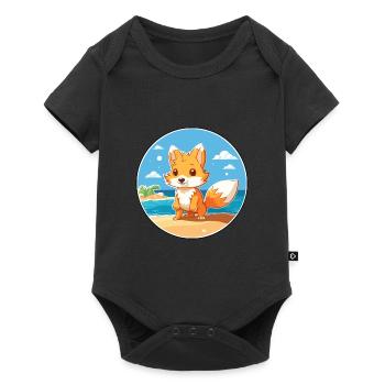 Fox Watercolor Cartoon Kawaii Clipart Animal - Baby Premium short-sleeve bodysuit - black - Front
