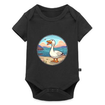 Oie aquarelle dessin animé Kawaii Clipart Animal - Body à manches courtes Premium Bébé - noir - Devant