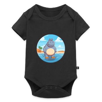 Hippo Watercolor Cartoon Kawaii Clipart Animal - Baby Premium short-sleeve bodysuit - black - Front