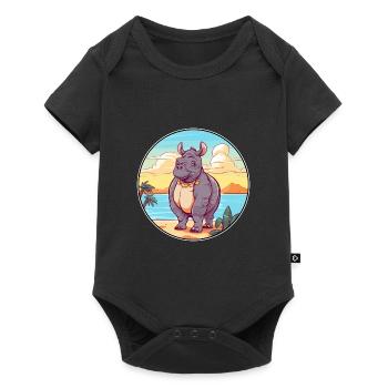 Rhino Watercolor Cartoon Kawaii Clipart Animal - Baby Premium short-sleeve bodysuit - black - Front