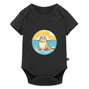 Seal Watercolor Cartoon Kawaii Clipart Animal - Baby Premium short-sleeve bodysuit - black - Front