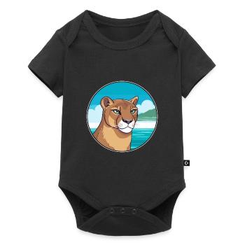 Cougar aquarelle dessin animé Kawaii Clipart Animal - Body à manches courtes Premium Bébé - noir - Devant