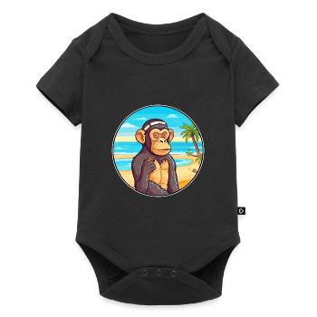 Chimpanzé aquarelle dessin animé Kawaii Clipart animal de compagnie - Body à manches courtes Premium Bébé - noir - Devant