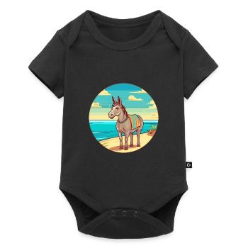 Donkey Watercolor Cartoon Kawaii Clipart Animal - Baby Premium short-sleeve bodysuit - black - Front