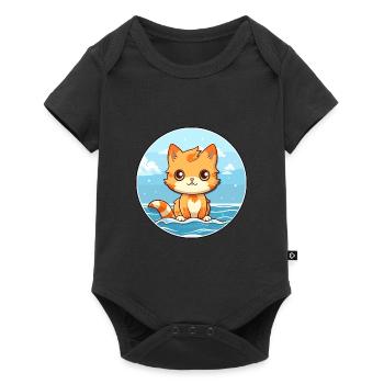 Chaton aquarelle dessin animé Kawaii Clipart Animal - Body à manches courtes Premium Bébé - noir - Devant