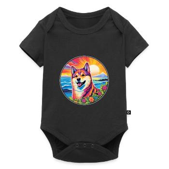 Akita Dog Breed Colorful Cartoon Watercolor - Baby Premium short-sleeve bodysuit - black - Front