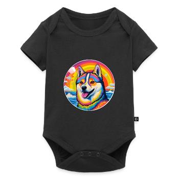 American Akita Dog Breed Colorful Cartoon Watercol - Baby Premium short-sleeve bodysuit - black - Front