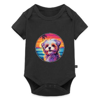 Bichon Yorkie Dog Breed Colorful Cartoon Watercolo - Baby Premium short-sleeve bodysuit - black - Front