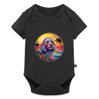 Cockapoo chien race coloré dessin animé aquarelle - Body à manches courtes Premium Bébé - noir - Devant