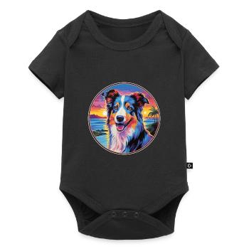 Collie chien race coloré dessin animé aquarelle - Body à manches courtes Premium Bébé - noir - Devant