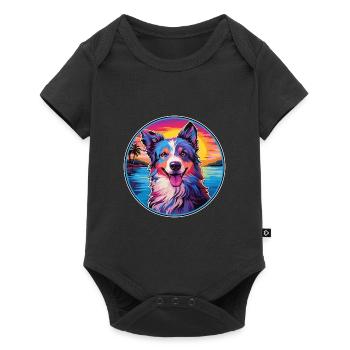 Chien de berger croate race de chien coloré dessin animé eau - Body à manches courtes Premium Bébé - noir - Devant