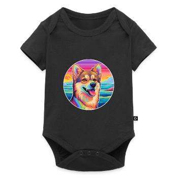 Sibérie orientale Laika chien race coloré dessin animé Wat - Body à manches courtes Premium Bébé - noir - Devant