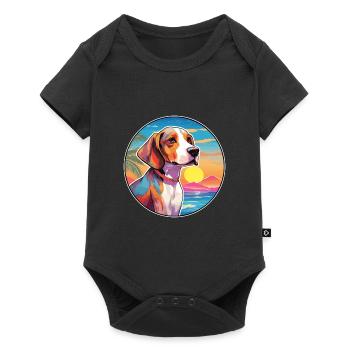 English Foxhound Dog Breed Colorful Cartoon Waterc - Baby Premium short-sleeve bodysuit - black - Front
