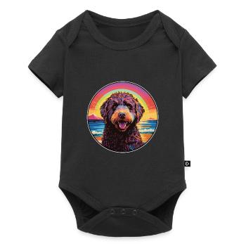 Friesische Wasserhundrasse Bunte Karikatur Watercolo - Baby Premium Kurzarmbody - Schwarz - Vorne