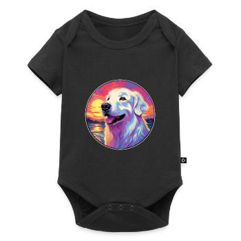 Grande race de chien des Pyrénées coloré dessin animé Watercol - Body à manches courtes Premium Bébé - noir - Devant