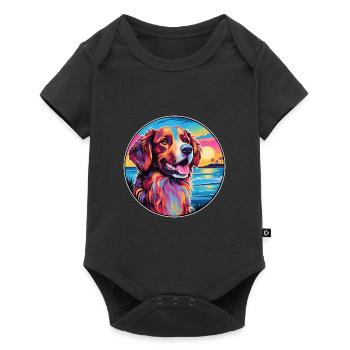 Hovawart chien race coloré dessin animé aquarelle - Body à manches courtes Premium Bébé - noir - Devant