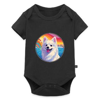 Japanese Spitz Dog Breed Colorful Cartoon Watercol - Baby Premium short-sleeve bodysuit - black - Front