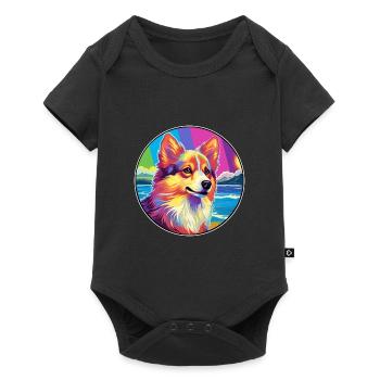 Icelandic Sheepdog Dog Breed Colorful Cartoon Wate - Baby Premium short-sleeve bodysuit - black - Front