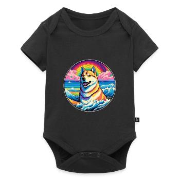 Jindo Dog Breed Colorful Cartoon Watercolor - Baby Premium short-sleeve bodysuit - black - Front