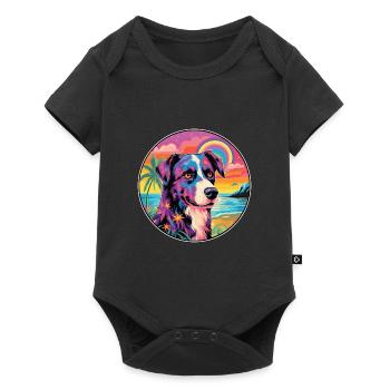 Kishu Ken Hunderasse Bunte Karikatur Aquarell - Baby Premium Kurzarmbody - Schwarz - Vorne