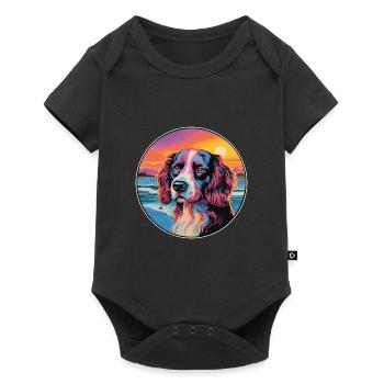 Landseer chien race coloré dessin animé aquarelle - Body à manches courtes Premium Bébé - noir - Devant