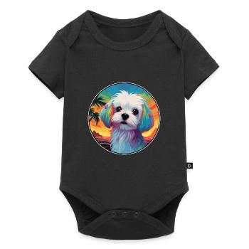 Chien maltais race coloré dessin animé aquarelle - Body à manches courtes Premium Bébé - noir - Devant