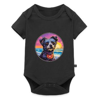 Mudi Hunderasse Buntes Karikatur Aquarell - Baby Premium Kurzarmbody - Schwarz - Vorne