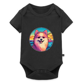 Pomeranian Dog Breed Colorful Cartoon Watercolor - Baby Premium short-sleeve bodysuit - black - Front