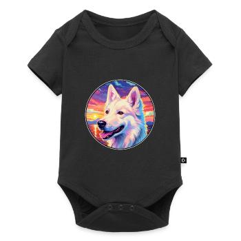 White Shepherd Dog Breed Colorful Cartoon Watercol - Baby Premium short-sleeve bodysuit - black - Front